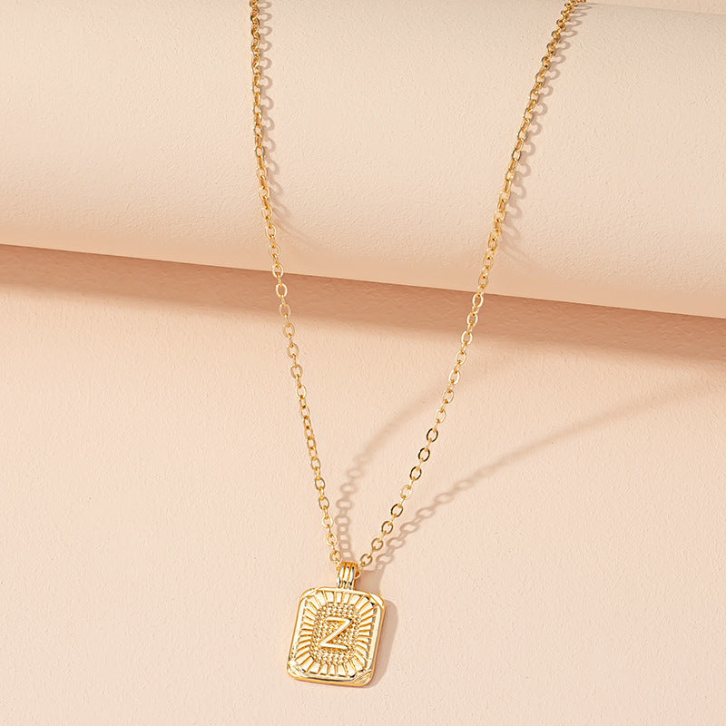 Japanese And Korean Ins Style Simple Square Brand 26 English Alphabet Necklace