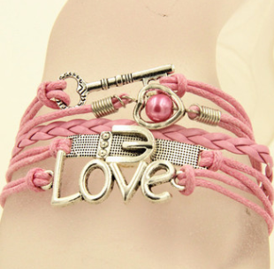 Bracelet Key Belt Buckle love Pearl Alloy Accessories Handmade Multilayer Braided Bracelet