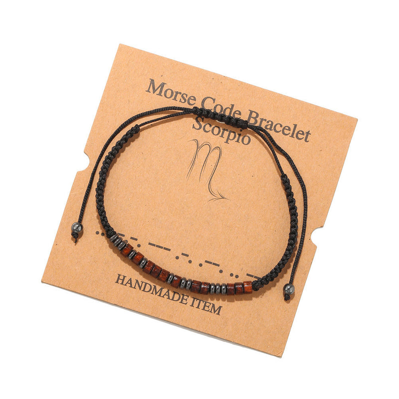 Black Iron Stone Wood Chip Beaded Card Couple Bracelet