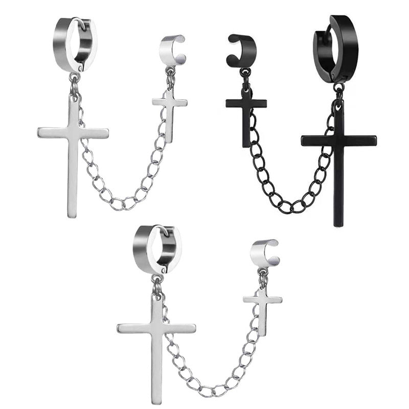 Tassel Titanium Steel Chain Ear Clip Personality Cross