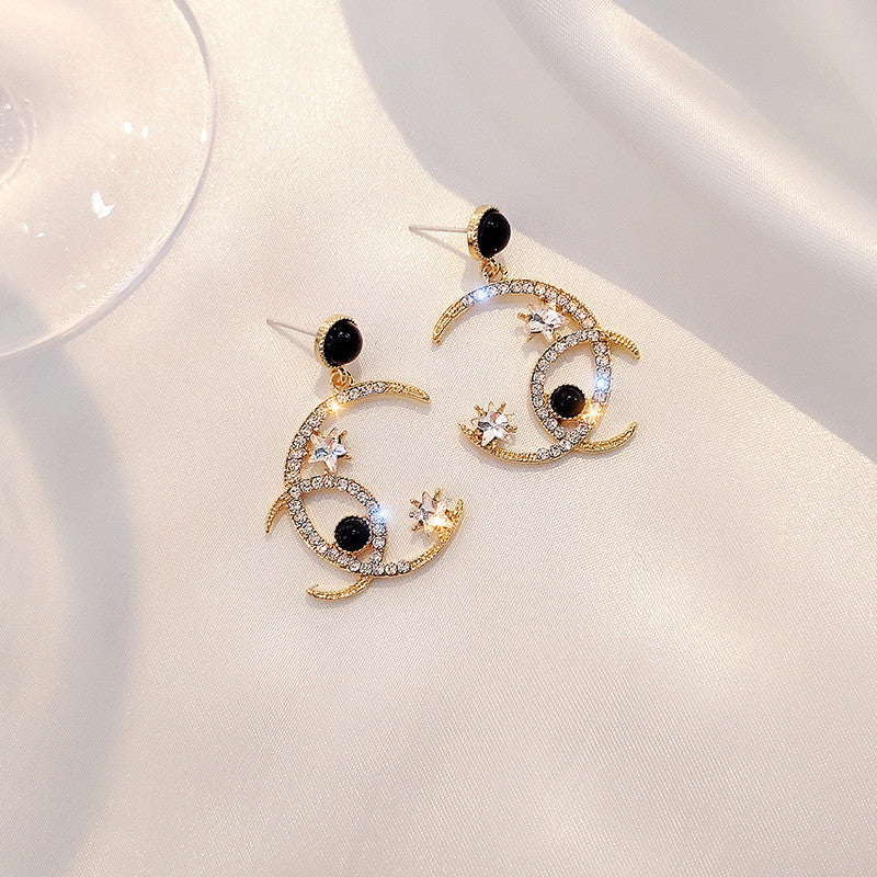 Diamond Crystal Five-pointed Star Moon Earrings Retro