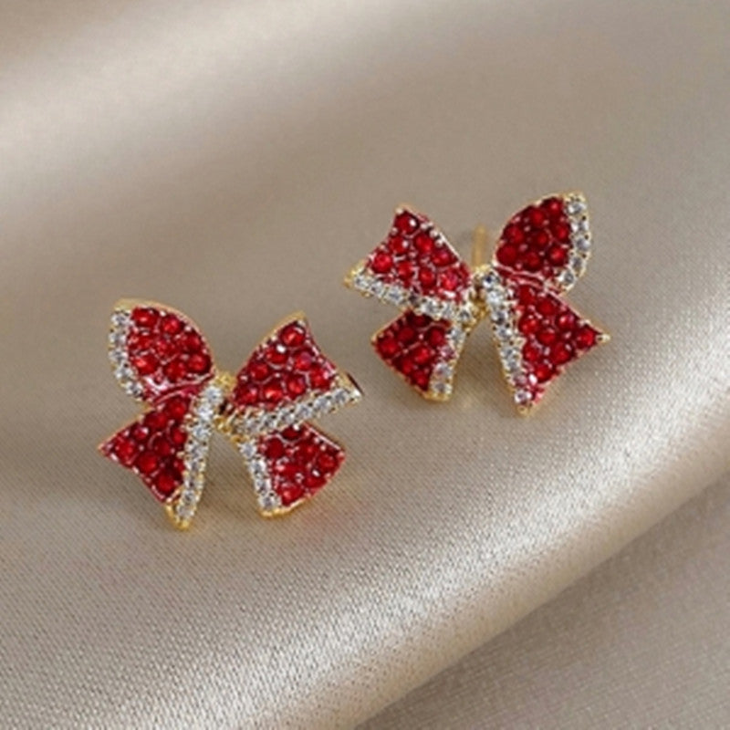 Red Super Flash Bow Stud Earrings Compact