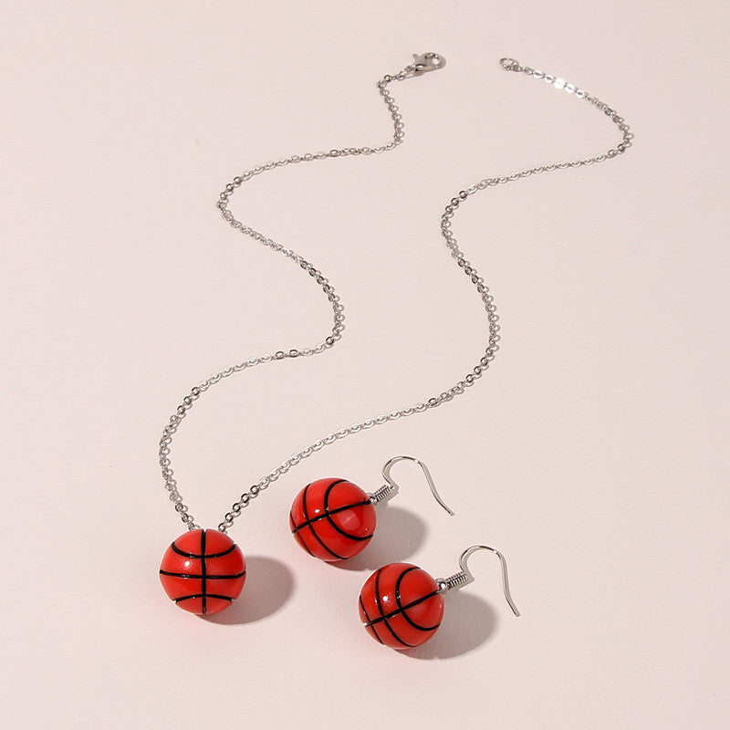Personality Basketball Pendant Earrings Necklace Jewelry Set Women