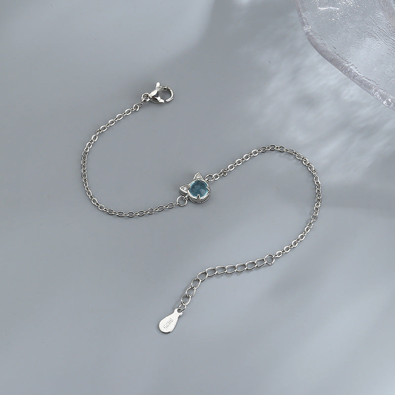 Inlaid Zircon Blue Cat Shape Bracelet