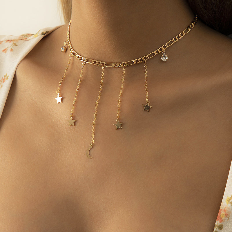 Long Tassel Star Rhinestone Necklace