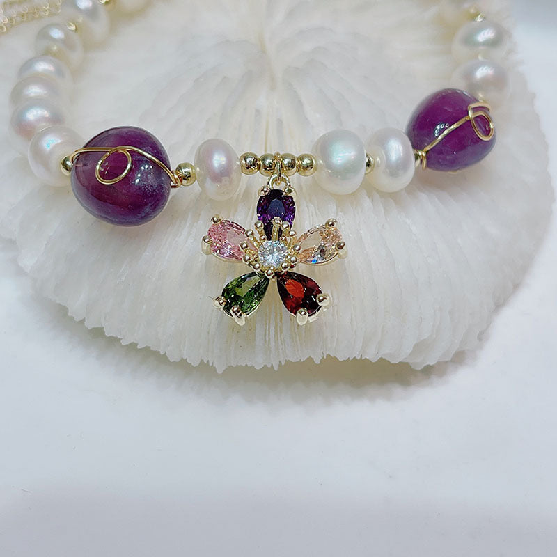 Five-color Flower Pearl Bracelet Women's Amethyst