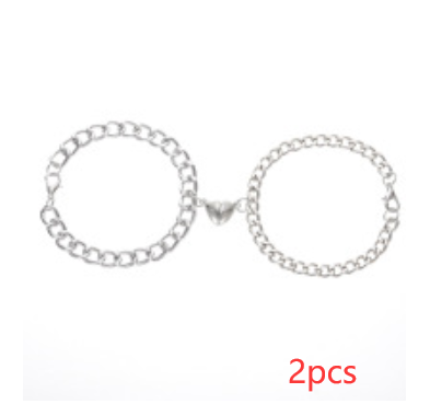 European And American New Personalized Magnet Heart-shaped Bracelet Retro Hip Hop Style Peach Heart Round Couple Bracelet For Men And Women