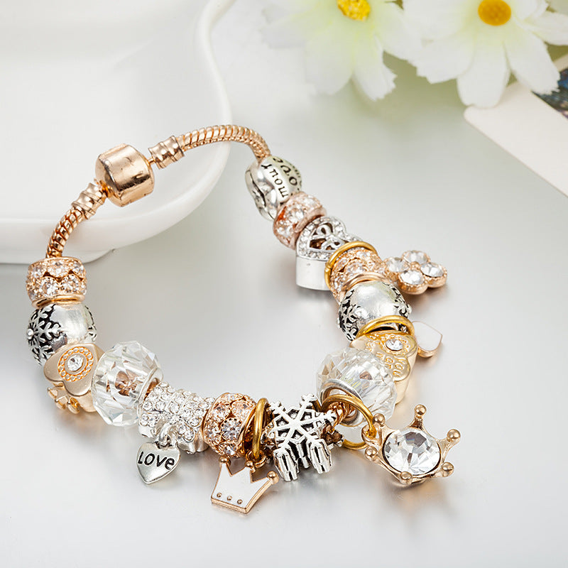 Crystal Beaded Bracelet Crown Love Snowflake Pendant