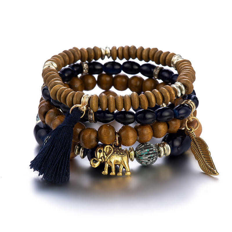 Retro Multi-layer Stretch Wooden Bead Glass Beads Bracelet