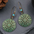 Vintage Tribal Ancient Bronze Dangle Earrings Bohemian Large Long Hollow Earrings