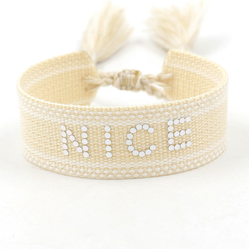 Braided Word Embroidered Diamond Bracelet