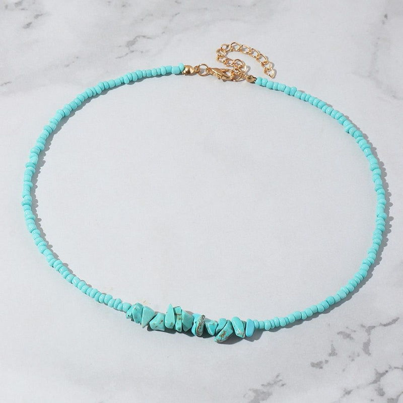 European And American Personality Color Rice Beads Crystal Turquoise Necklace