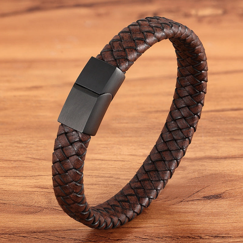 Stainless Steel Bracelet Fashion Couple Braided Leather Cord