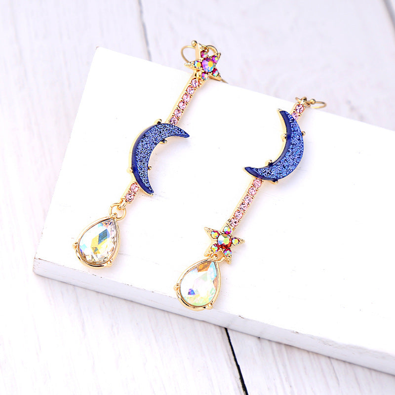 Ladies Blue Moon Star Earrings