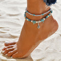 Conch starfish pendant rice bead anklet