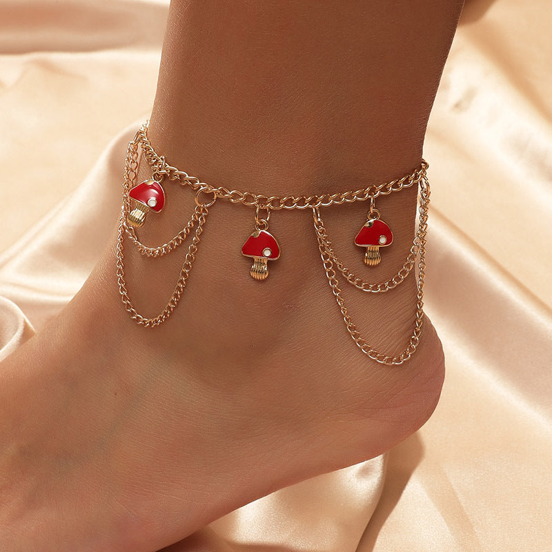 Bohemian Multilayer Chain Mushroom Anklet Simple And Creative