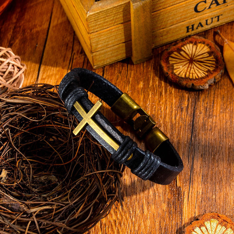 Cross leather cord bracelet