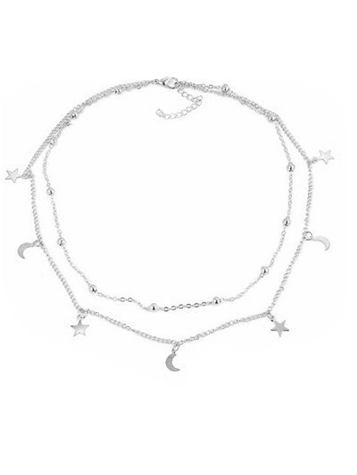 Multilayer simple moon star necklace