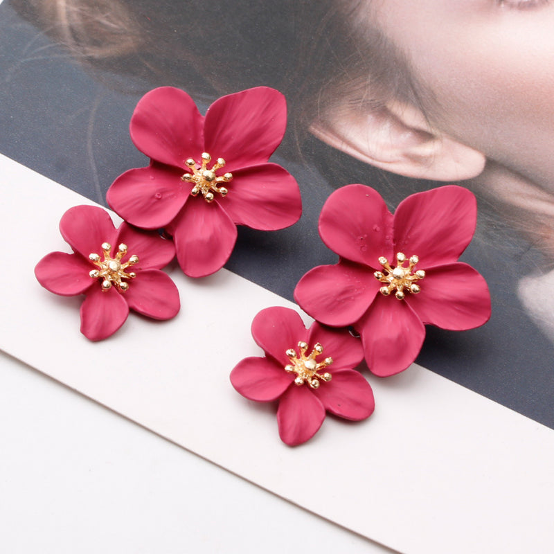 Earrings European And American Personality Trend Multi-color Double-layer Flowers