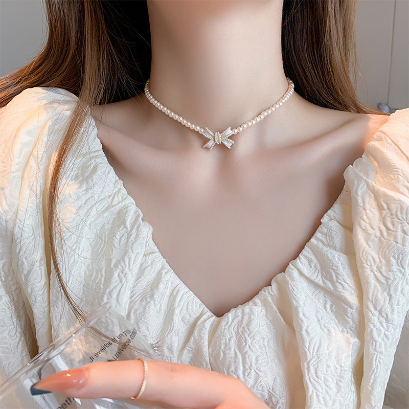 Women's All-match New Pearl Bow Necklace