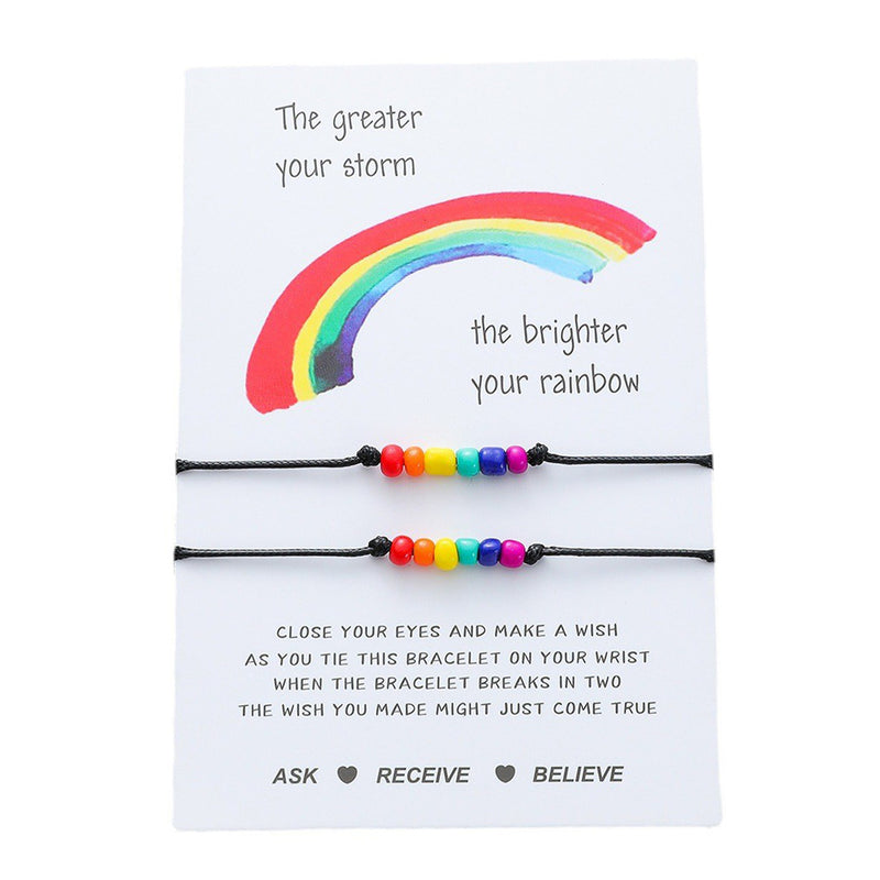 Fashion Rainbow Rice Bead Couple Knitted Bracelet
