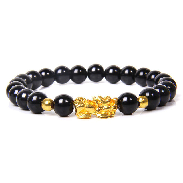 Black Pixiu Natural Gold Obsidian Bracelet