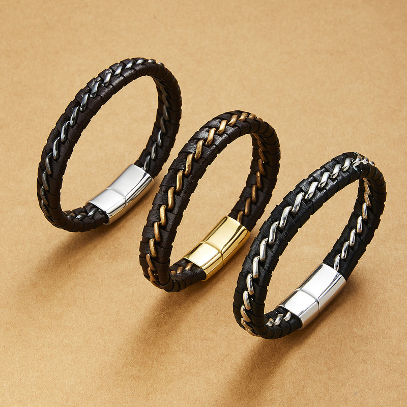 Woven leather bracelets for men