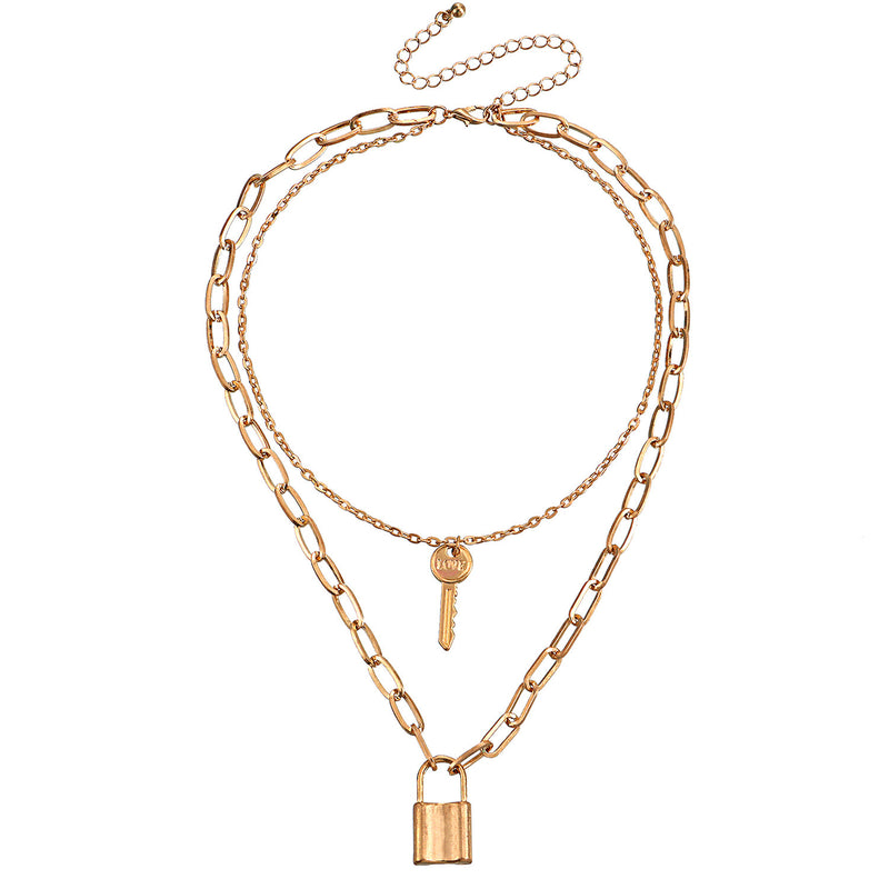 Chain Padlock Key Pendant Necklace Women