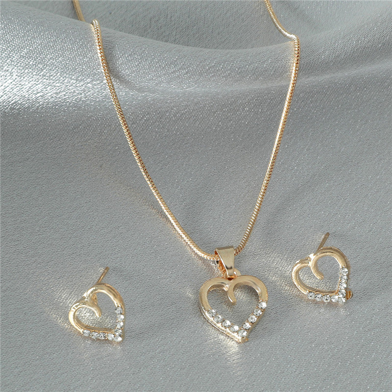 Metal Zircon Peach Heart Sweater Chain Two-piece Set