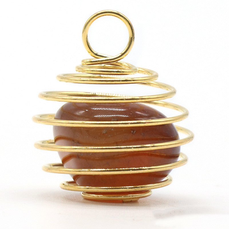 Natural Crystal Agate Semi-precious Stone Copper Wire Winding Spring Pendant