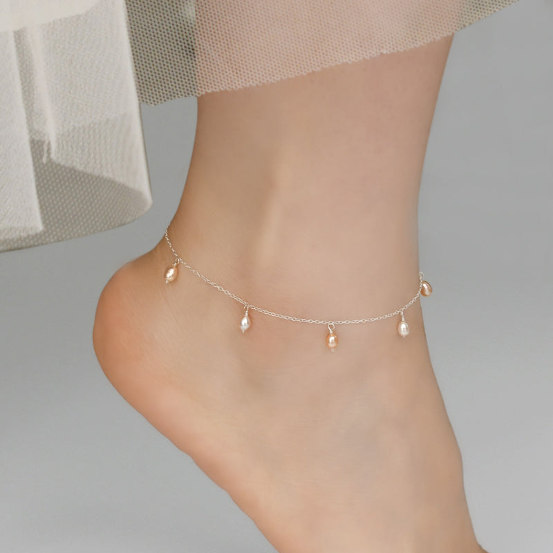 Natural Freshwater Pearl 925 Silver Anklet Ins Wind Niche Design Fairy Girl
