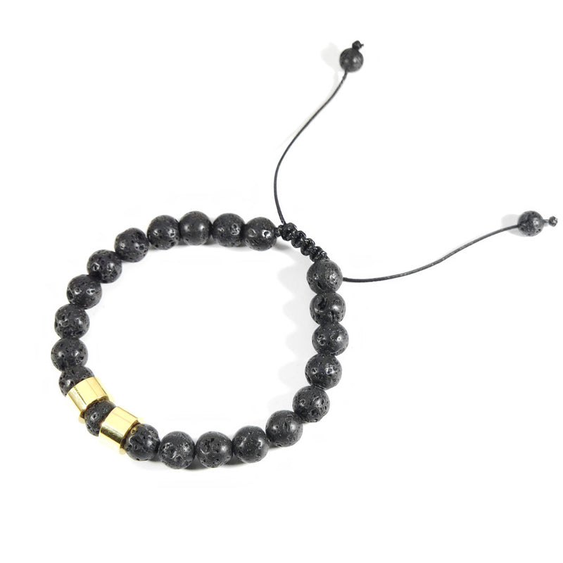 Adjustable Black Lava Stone Beaded Bracelet