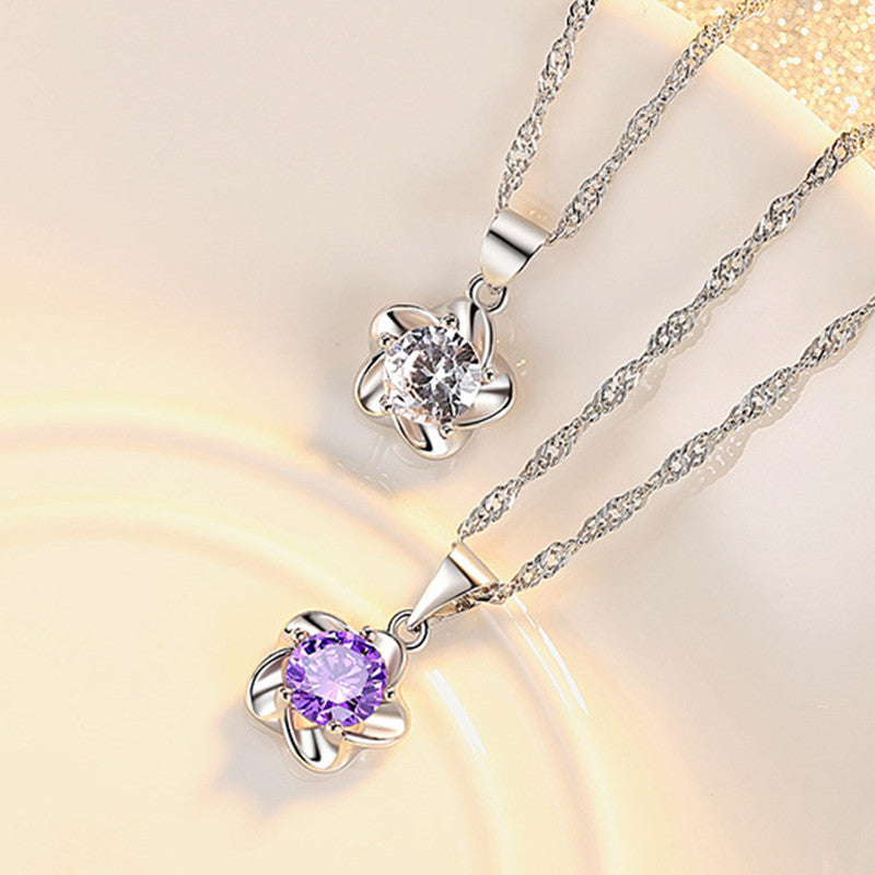 Korean Fashion Love Silver Plum Blossom Pendant Silver Necklace