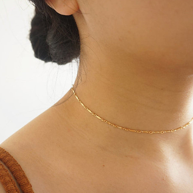 Ladies Short Simple Copper Piece Clavicle Necklace