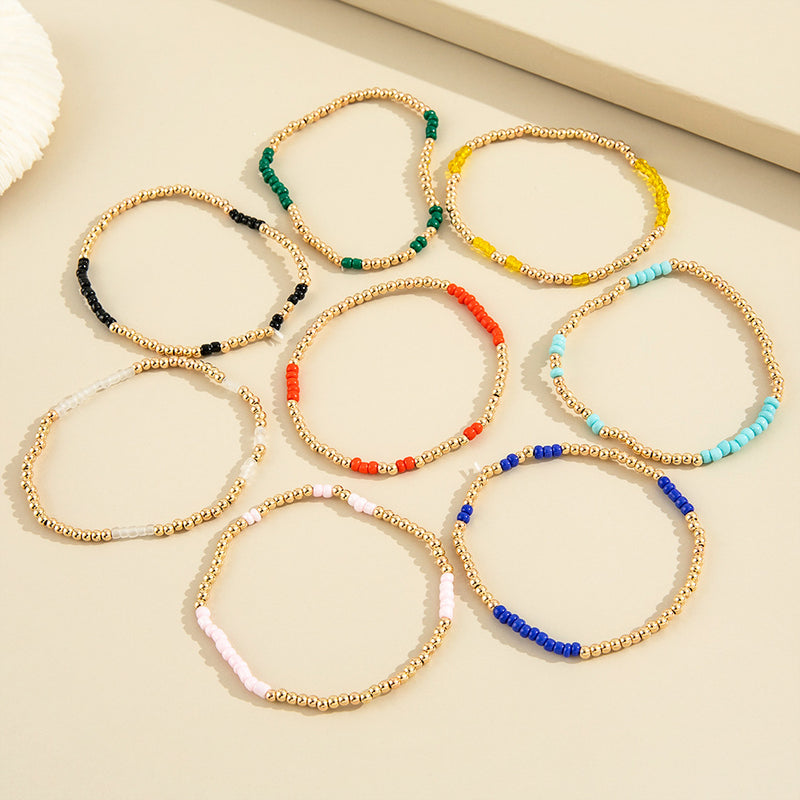 Rice Bead Chain Elastic Rope Bracelet Eight-piece Set