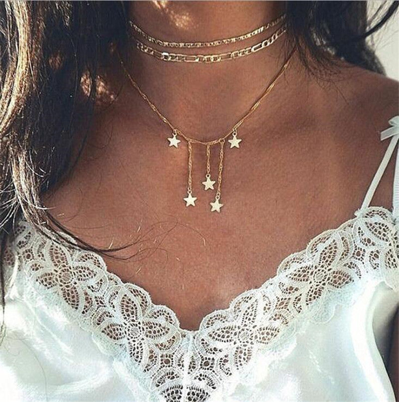 European And American Star Pendant Alloy Necklace Ladies Multi-layer Clavicle Chain