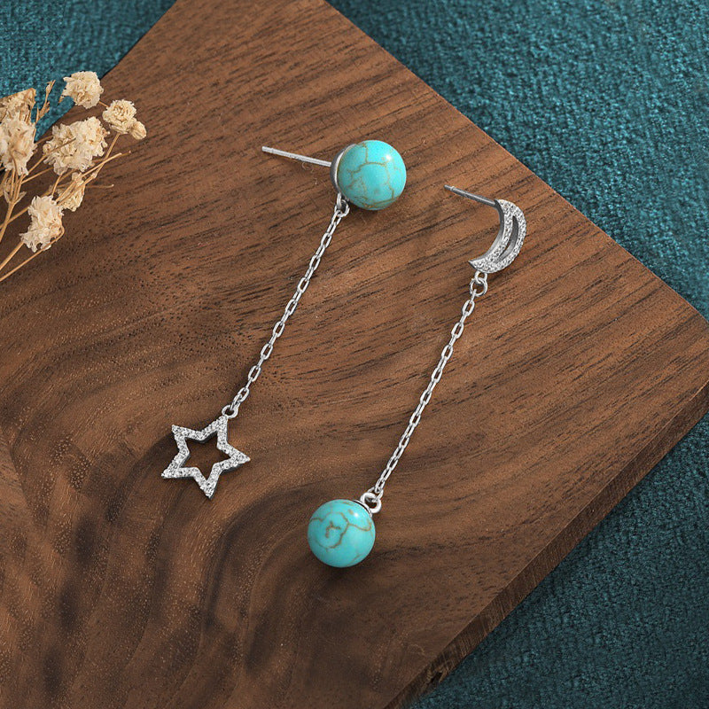 Women's Star Moon Asymmetric Inlaid Turquoise Earrings