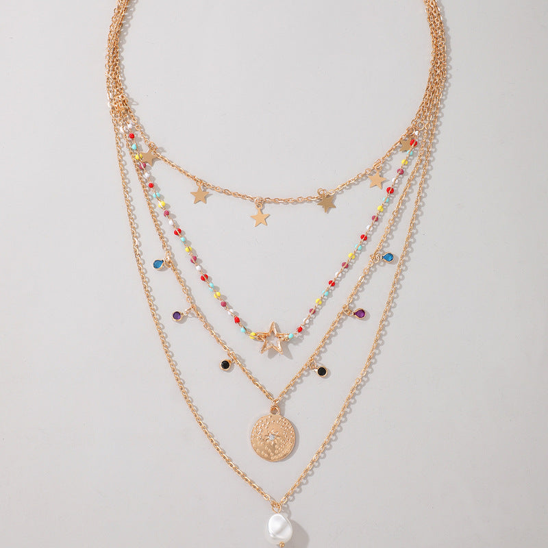 Colorful Rice Beads Star Pearl Pendant Necklace