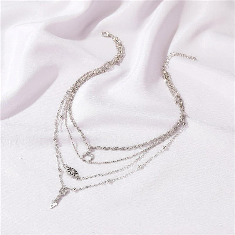 Fashion Tassel Multi-layer Diamond-studded Moon Clavicle Chain Women