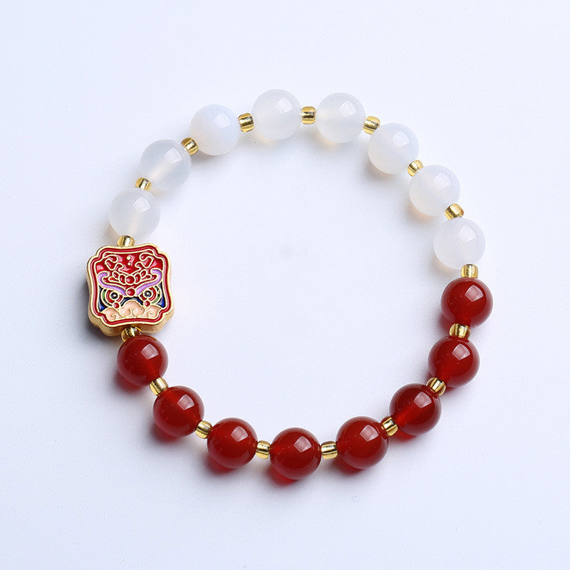 Women's Natural Double Spell Red White Agate Year Animal Bracelet