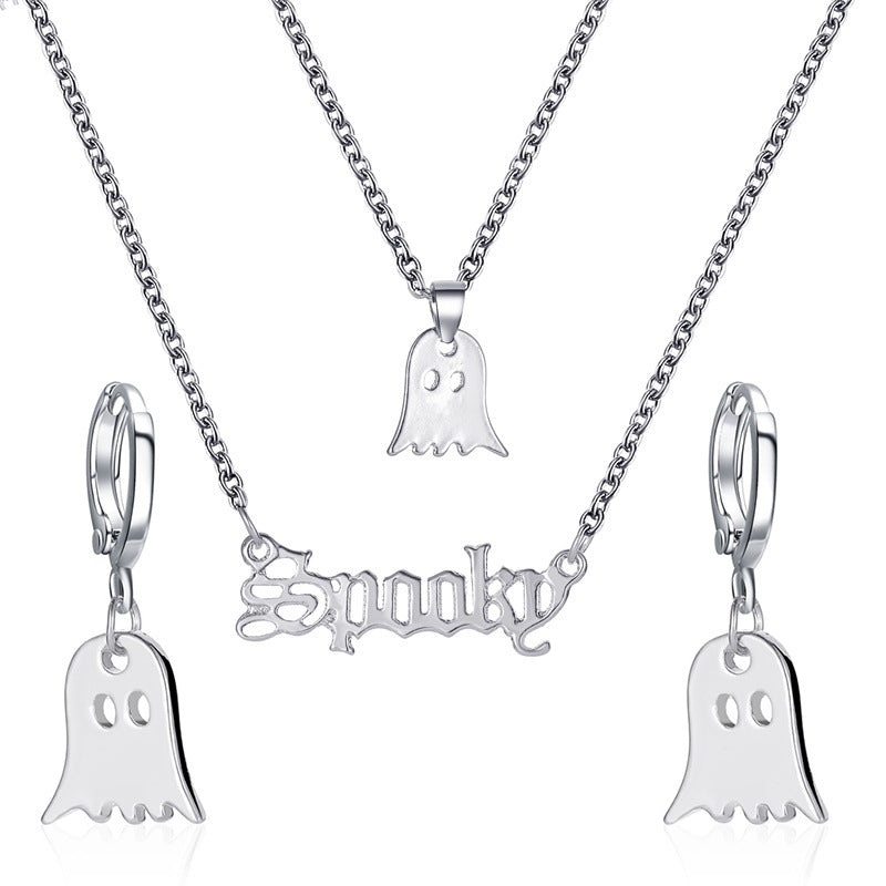 New Set Of Simple And Fun Double-layer Letter Little Ghost Necklace