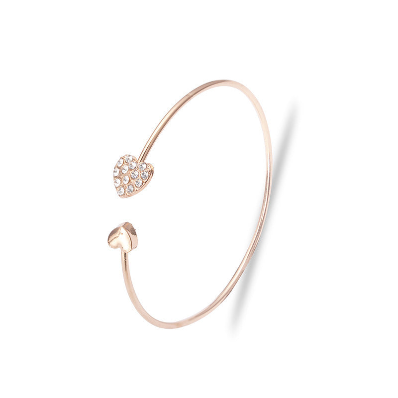 Jewelry Full Diamond Heart-shaped Love Bracelet Opening