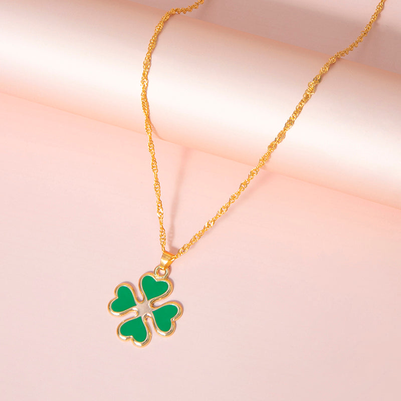 Enamel Green Four Heart Clover Necklaces For Women