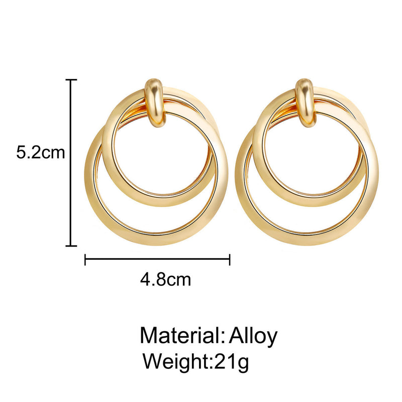 Creative Retro Punk Style Personality Double Circle Metal Earrings