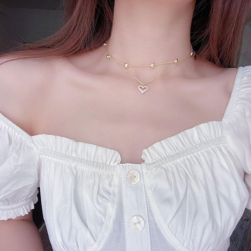 Women's Double Zircon Love Heart Clavicle Chain