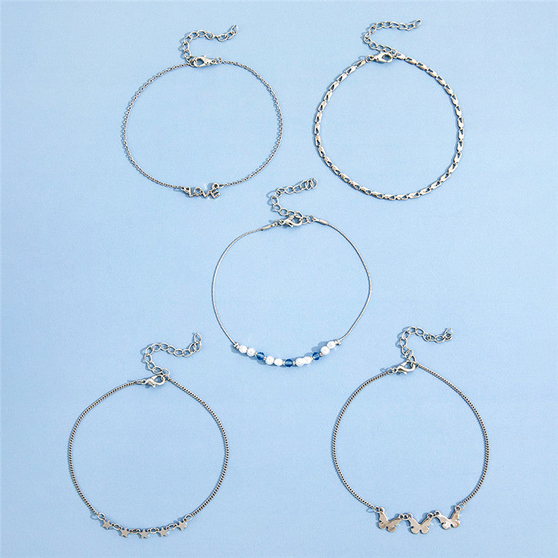 Chain Charm Five-Piece Set Anklet