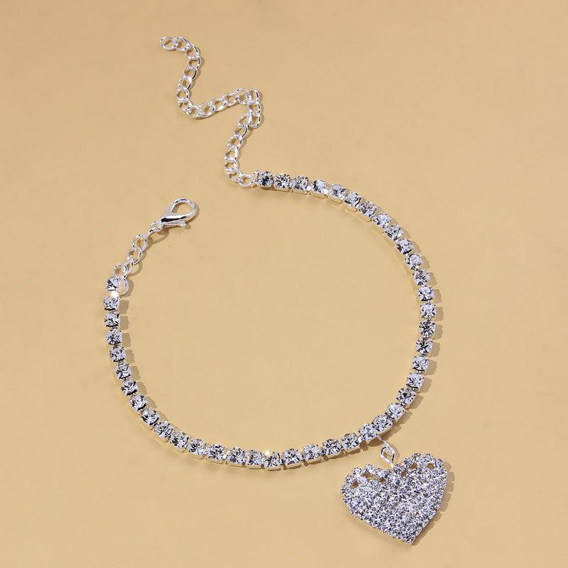 Personality Full Diamond Heart-shaped Anklet