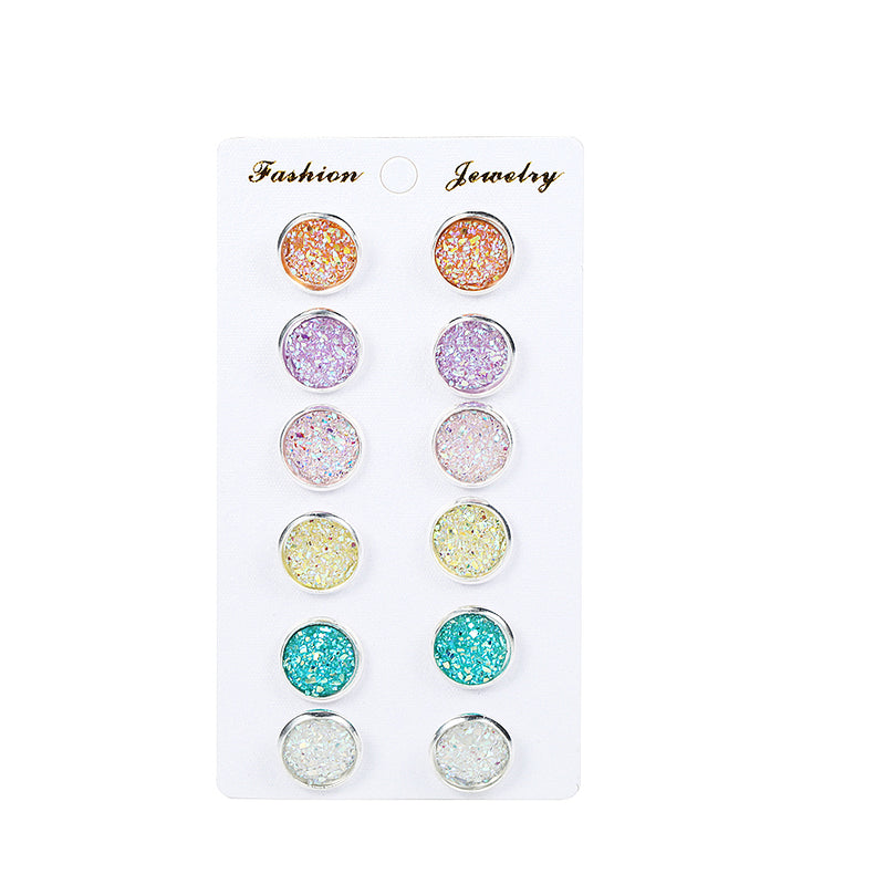 European And American Fashion Colorful Round Earrings Combination One Card 6 Pairs Set