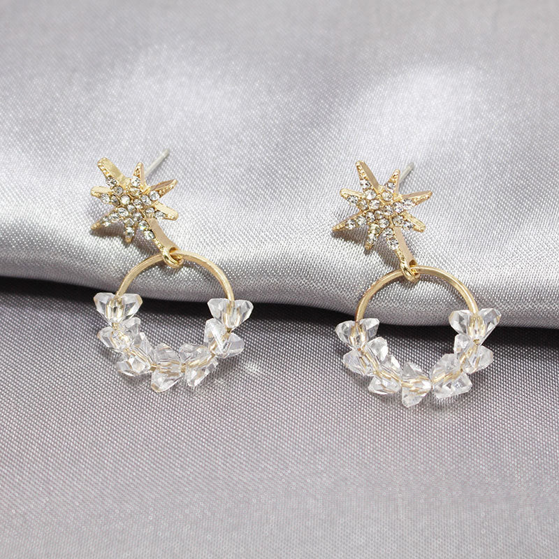 Golden And Rhinestone Eight-pointed Star Shape Fashion Temperament Lady