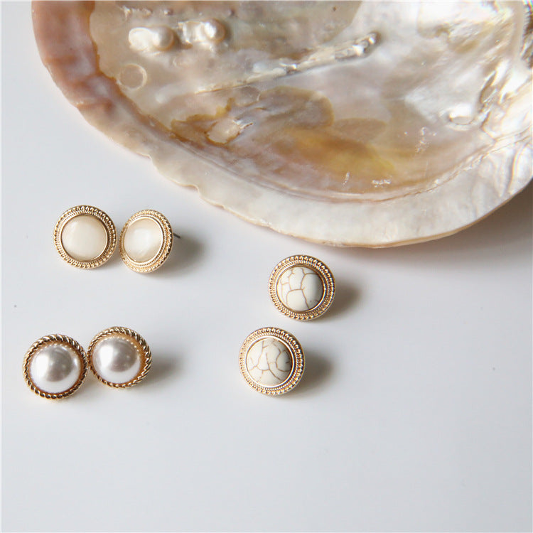 Pearl Cat Eye Stud Earrings